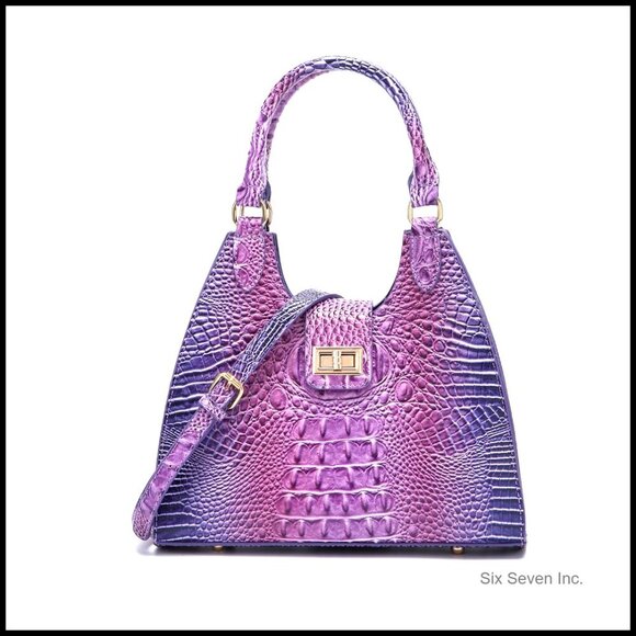 Handbags - Crocodile Embossed Leather Tote Satchel Purse Classy Zipper Crossbody Bag